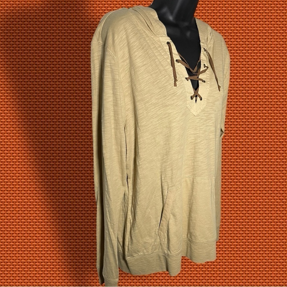 LRL Lauren Jeans Co Ralph Lauren Lace Up Long Sleeve Peasant Tan Hoodie Sz Large